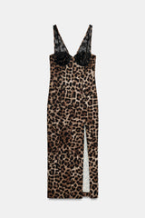 Lace Detail Leopard Dress