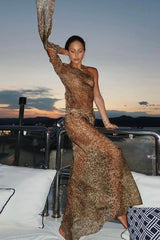 LEOPARD ONE-SHOULDER MAXI