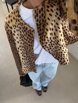 Leopard Collarless Bomber