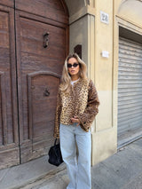 Leopard Collarless Bomber