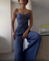 Elara Lace-Up Linen Set