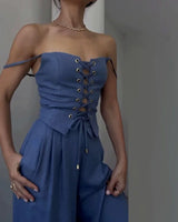 Elara Lace-Up Linen Set