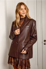 Elena Chocolate Leather Blazer