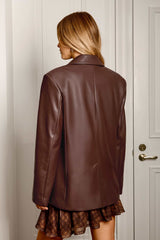 Elena Chocolate Leather Blazer