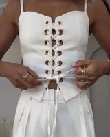 Elara Lace-Up Linen Set